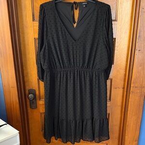 torrid 2X Black Swiss Dot V-Neck Tiered Long Sleeve Dress